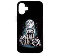 Moonlit Raccoons Under Full Moon Night Sky Scene Case for iPhone 16 Plus