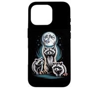 Moonlit Raccoons Under Full Moon Night Sky Scene Case for iPhone 16 Pro