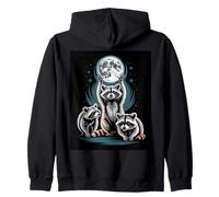 Moonlit Raccoons Under Full Moon Night Sky Scene Zip Hoodie