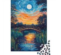 Moonlit River Bridge Scene 1000-Piece Puzzle for Adults, 70x50cm/1000pcs; White Pieces with A Smooth Surface; Shared Family Time Around The Table