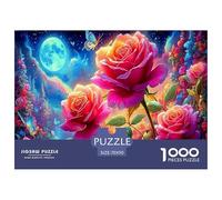 Moonlit Roses 100% Recycled Cardboard Glowing Roses in Scene 1000 Piece Jigsaws for Adults Brain Development Classic Games 70x50cm/1000pcs