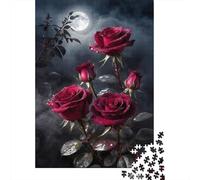Moonlit Roses 1000 Piece Jigsaw Puzzle Paper for Adults Night Flowers Puzzle Game for Family Relax Decor Gift 70x50cm/1000pcs