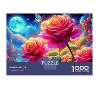 Moonlit Roses 1000 Piece Recycled Board Glowing Pink Roses Puzzles for Adults Challenging Puzzle Full Size Poster Zero-gap Fit 52x38cm/1000pcs