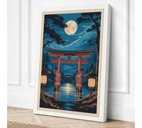 Moonlit Sacred Gate Japandi Canvas Wall Art Print 24x16 Inch