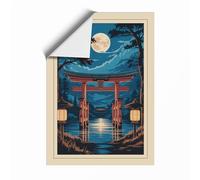 Moonlit Sacred Gate Japandi Unframed Wall Art Print A1 (84.1×59.4cm), Wall Decor for Living Room, Bedroom, Office & Home, Art Gift