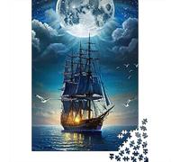 Moonlit Sailing Ship 1000 Pieces Paper Jigsaw Puzzle for Adults, Wall Decor Educational Ocean Voyage Paper Puzzle 70x50cm/1000pcs