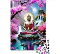 Moonlit Sakura Buddha Jigsaw Puzzles 1000 Pieces Recycled Paper Stream ZenPuzzle for Adults Jigsaw Puzzle Impossible Hard Family Game Great Gift Idea 38x26cm/1000pcs
