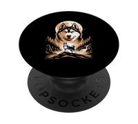 Moonlit Siberian Husky Forest Waterfall Night PopSockets Adhesive PopGrip