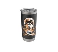 Moonlit Siberian Husky Forest Waterfall Night Stainless Steel Insulated Tumbler
