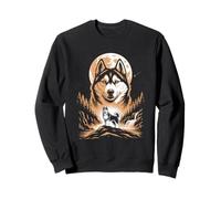 Moonlit Siberian Husky Forest Waterfall Night Sweatshirt