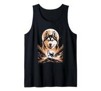 Moonlit Siberian Husky Forest Waterfall Night Tank Top