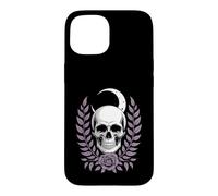 Moonlit Skull & Purple Rose - Gothic Floral Crescent Moon Case for iPhone 15