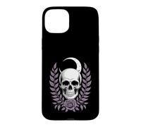 Moonlit Skull & Purple Rose - Gothic Floral Crescent Moon Case for iPhone 15 Plus