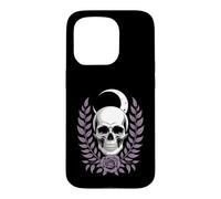 Moonlit Skull & Purple Rose - Gothic Floral Crescent Moon Case for iPhone 15 Pro