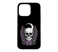 Moonlit Skull & Purple Rose - Gothic Floral Crescent Moon Case for iPhone 15 Pro Max