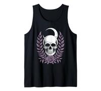 Moonlit Skull & Purple Rose - Gothic Floral Crescent Moon Tank Top