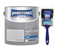 Moonlit Sky Johnstone’s Wall & Ceiling Matt Paint 2.5L + 3" Fence Paint Brush - Smooth Matt Finish, Excellent Coverage, Quick Dry, Low Odour Interior Paint for Walls & Ceilings