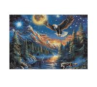 Moonlit Starry Sky Flying Bald Eagle 300 Piece Jigsaw Puzzle for Adults Teens Doll Animal Pet Study Room Decor Focus Training Vibrant Colours Great Gift for Scholars 300 PCS