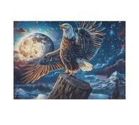 Moonlit Starry Sky Flying Bald Eagle 300 Piece Jigsaw Puzzle for All Ages Splendid Celestial Critters Idea Family Fun Cardboard Home Decor Accent 300 PCS