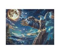 Moonlit Starry Sky Flying Bald Eagle 500 Piece Jigsaw Puzzle for Adults Solo Leisure Time Challenging Fun No Dust Pieces Great Gift for Puzzle Enthusiasts 500 PCS