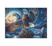 Moonlit Starry Sky Flying Bald Eagle 500 Piece Jigsaw Puzzle for Adults Teens Splendid Celestial Critters Mental Workout Stress Reduction Vibrant Artwork Idea 500 PCS