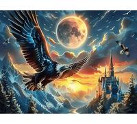 Moonlit Starry Sky Flying Bald Eagle 500 Pieces Set Classic Jigsaw Puzzle Radiant Whimsical Menagerie Teen Fans 14-18 Yrs Logic Skill Leisure Adventure Valentines Gift Smooth Wooden Cardboard 500 PC