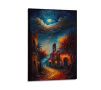 Moonlit Street Wall Art, Magical Print, Night Poster, Enchanting Canvas Picture, Dreamy Decor for Living Room Poster Decorative Painting Canvas Wall Posters And Art Picture Print Modern Family Bedroom