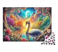 Moonlit Swan 1000 Piece Jigsaw Puzzles for Adults， 1000 Pieces Lagoon Forest Whimsical Challenge Toy 38x26cm/1000pcs