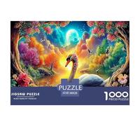 Moonlit Swan Jigsaw Puzzle 1000 Piece -Swan (moonlit Vibrant Blooms) Puzzles for Adults Gifts Recycled Paper Educational Game Decompression38x26cm/1000pcs