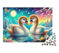 Moonlit Swans Puzzles 1000 Piece for Adults Jigsaw Puzzles Game for The Whole 52x38cm