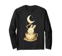Moonlit Teacup Bunny Cozy Night Illustration Cute Artwork Long Sleeve T-Shirt
