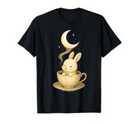 Moonlit Teacup Bunny Cozy Night Illustration Cute Artwork T-Shirt