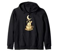 Moonlit Teacup Bunny Cozy Night Illustration Cute Artwork Zip Hoodie