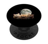 Moonlit Three Kitty Faces Sleeping Under Full Moon PopSockets Adhesive PopGrip