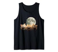 Moonlit Three Kitty Faces Sleeping Under Full Moon Tank Top
