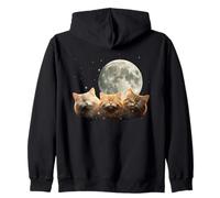 Moonlit Three Kitty Faces Sleeping Under Full Moon Zip Hoodie