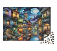 Moonlit Town Reflections 1000 Piece Jigsaw Puzzle Paper for Adults Night Scene Puzzle Game 70x50cm/1000pcs