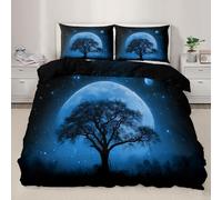 Moonlit Tree Duvet Cover Double Cosmic Night Sky Bedding Set Mystic Celestial Comforter Set Enchanted Forest Duvet Cover with Zipper Ties for Bedroom