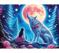 Moonlit Two Wolves 1000-piece Jigsaw Puzzle Set Vibrant Fantasy Animals For Adults Teens 14+ Logic Skill Indoor Game Family Game Night Summer Durable Material 1000 PCS/75x50cm