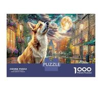Moonlit Village 1000 Piece Corgi Is in The Fantastic Night City Jigsaw Puzzles for Puzzles 1000 Pieces Jigsaw for Adults Challenging Educational Games Puzzles for Adults Gifts 38x26cm/1000pcs