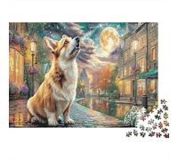 Moonlit Village Sustainable 1000 Piece Jigsaw Puzzle | for Men & Women Corgi Under Full Moon Home Decoration Gift 38x26cm/1000pcs