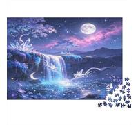 Moonlit Waterfall 1000 Piece Jigsaw Puzzle for Adults Jigsaw Puzzle Game Tranquil Night Landscape Puzzle Set Relaxing Home Decor 70x50cm/1000pcs