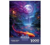 Moonlit Waterfall 1000 Piece Jigsaw Puzzle Orange Koi for Adults Relaxing Home Decor Stress Relief Gift 52x38cm/1000pcs