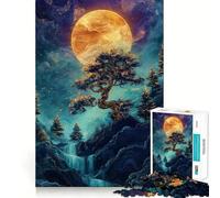 Moonlit Waterfall Bonsai Tree Japan Adult Jigsaw Puzzles 1000 Pieces Strong Logic Indoor Fun Joyful Challenge (38x26cm)