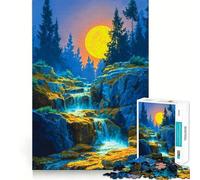 Moonlit Waterfall, Enchanted Forest Jigsaw Puzzle 1000 Piece for Adults Focus Boost Real Thick Family Play Night Play (38x26cm)