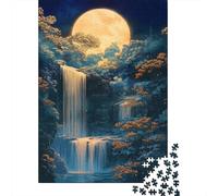 Moonlit Waterfall Jigsaw Puzzle for Adults 1000 Piece Jigsaw Puzzle Paper Night Forest Scene Puzzle Game for Family Relaxation Home Decoration Gift 52x38cm/1000pcs