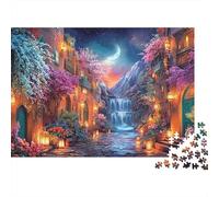 Moonlit Waterfall Village 1000 Piece Jigsaw Puzzle Paper for Adults Night Scene Puzzle Game 38x26cm/1000pcs