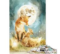 Moonlit Whispers - Fox Family Cute Boho Woodland Nursery Illustration Puzzle Jigsaws 500 Pieces for Adults Wooden Puzzle Adult Jigsaw Puzzle Puzzle for Adults And Teenager 500pcs (52x38cm)