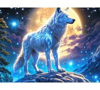 Moonlit White Wolf 300 Pieces Set Classic Jigsaw Puzzle Colorful Fantasy Wildlife Couple Puzzle Partners Mind Relaxation Wall Decor Easter New Year Creativity & Gift Giving 300 PCS/40x28cm