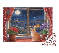 Moonlit Windowsill Cat Jigsaw Puzzles for Adults Interesting Puzzles 1000 Piece Impossible Puzzle for Adults Gifts 38x26cm/1000pcs
